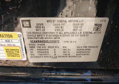 2016 Buick Enclave Convenience из США, поврежденный, VIN 5GAKRAKD0GJ230972